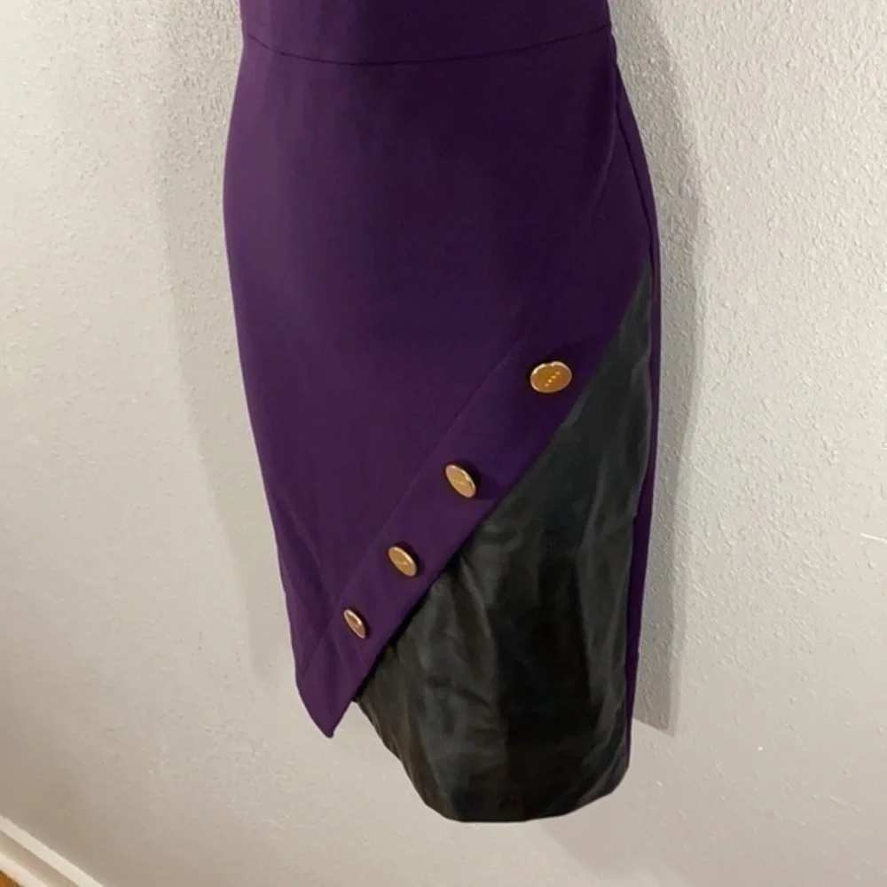 NWT DKNY purple faux leather detail sheath dress X1